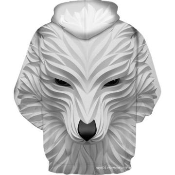 Sweat à capuche imprimé 3D loup souriant blanc